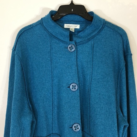 COLDWATER CREEK Teal Boiled Wool Blend Button Front Coat Jacket Size XL - Picture 4 of 16